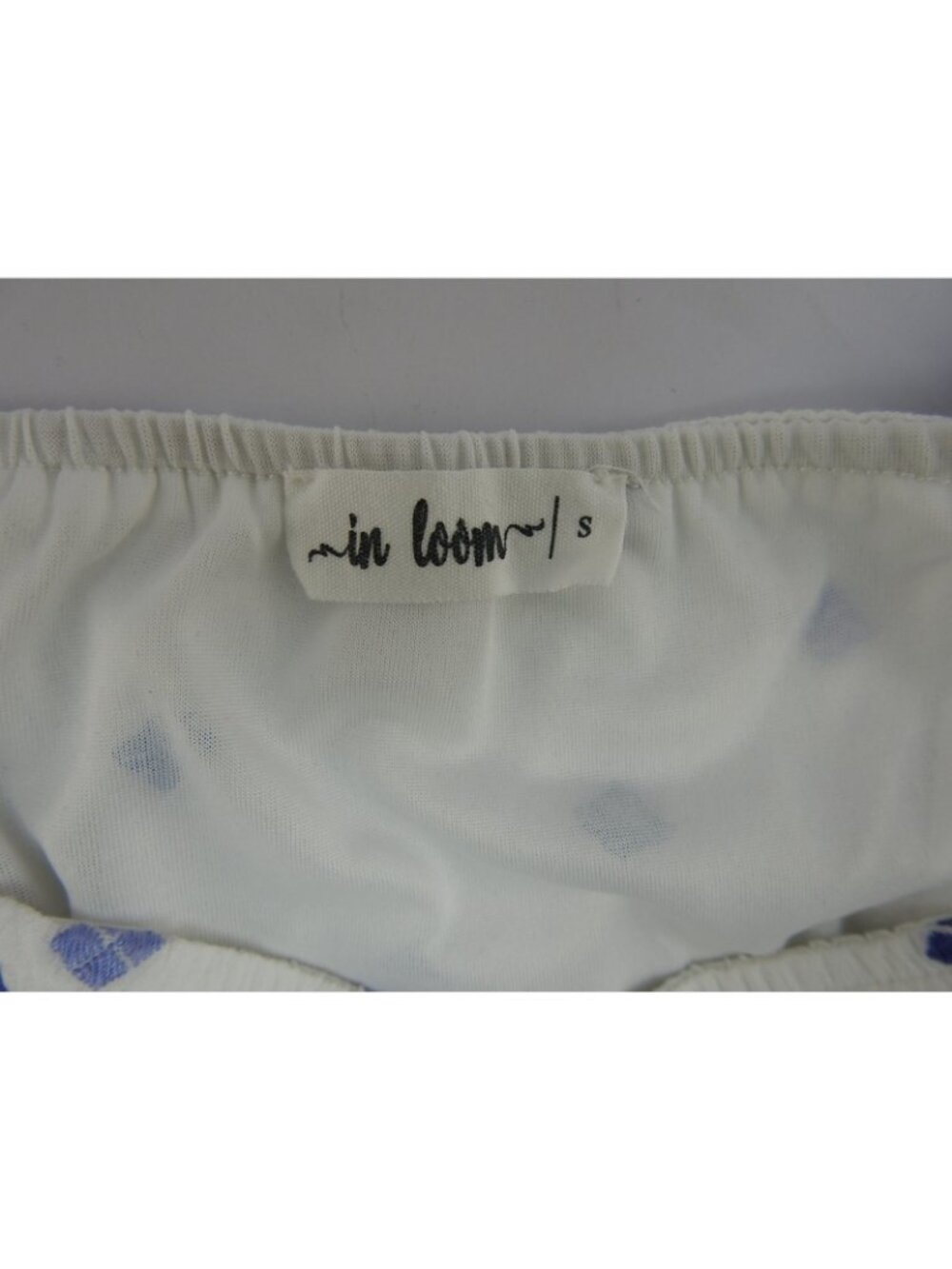 in Loom White Blue Embroidered Smocked Ruffle Crop Top Sz S Boho Cottagecore - Picture 4 of 7